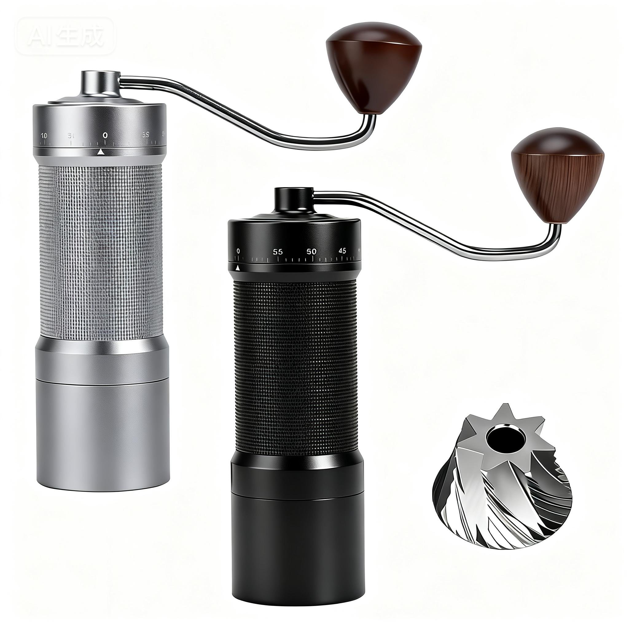 Burr Hand Grinder - 磁気式手動コーヒーグラインダー、60段階調整機能付き、ステンレス製円錐形48MMバー、容量35g
