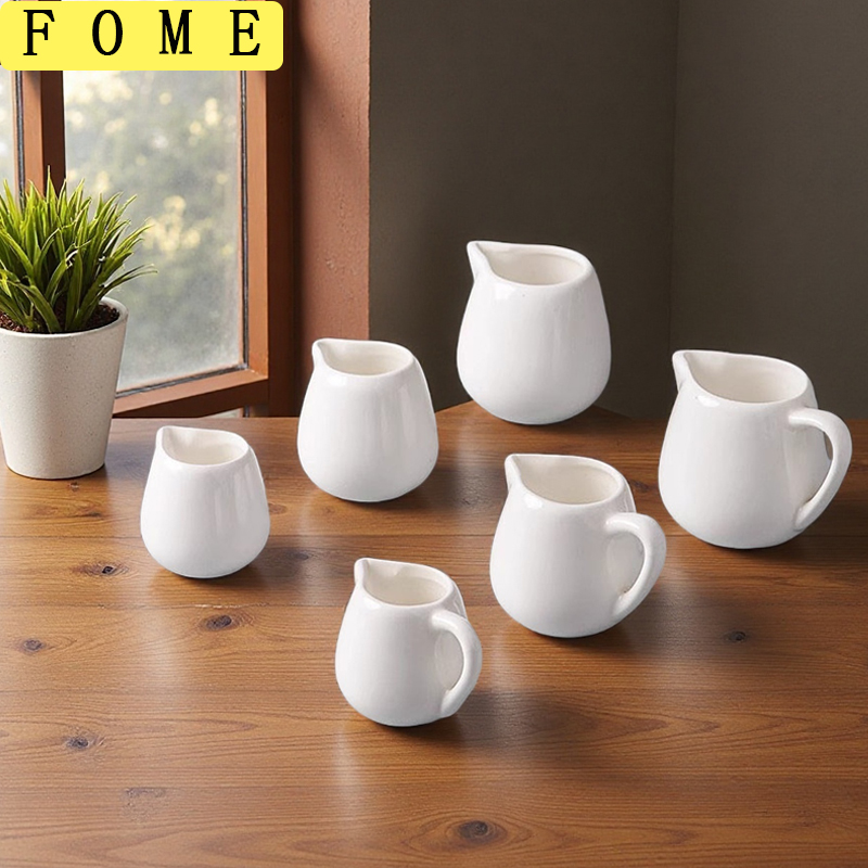 Barista Milk Jug - FOMEミニセラミックミルクジャグ、ハンドル付き、エスプレッソコーヒー、クリーム、ソース、キッチン、サービングピッチャー、ホワイトミルクカップ