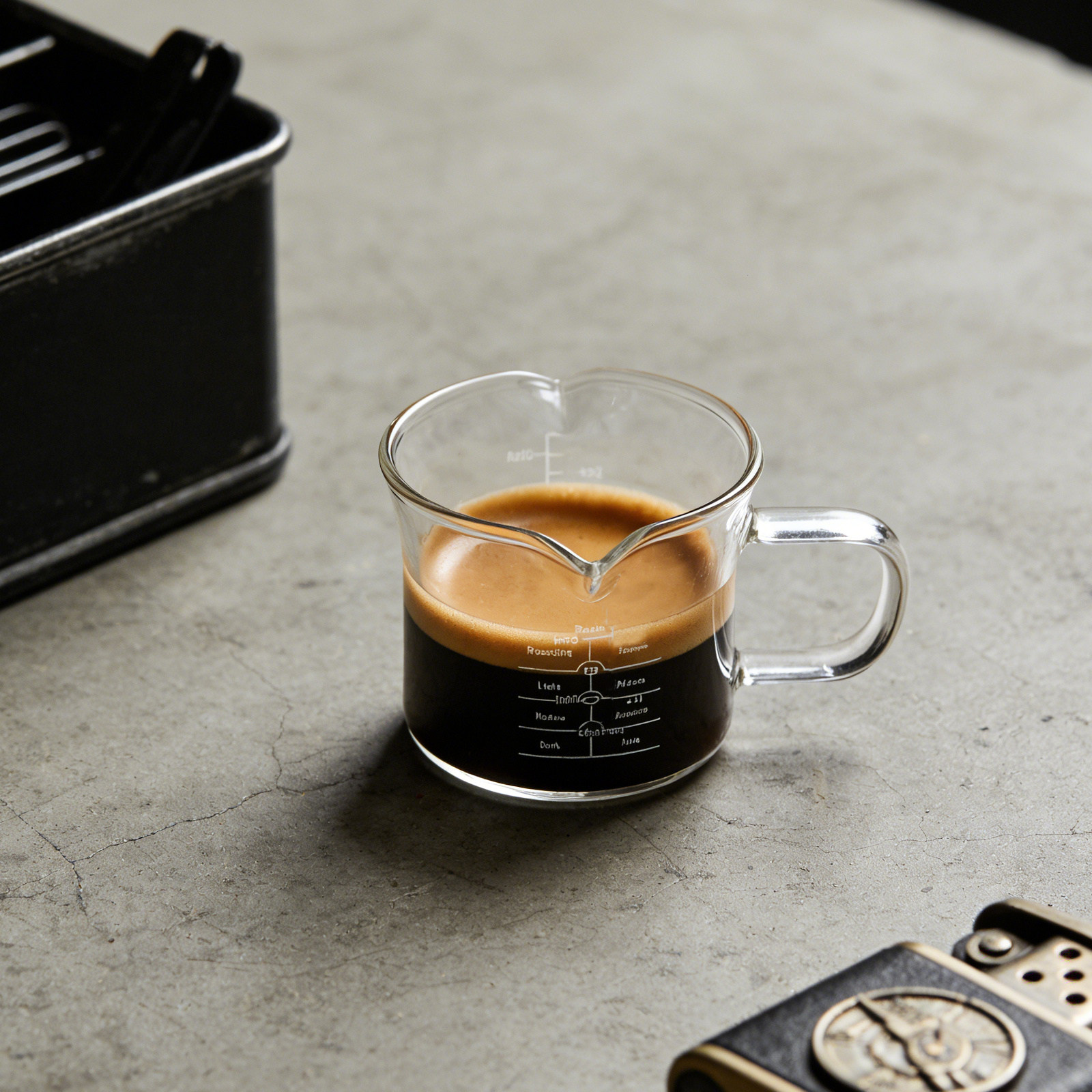 Coffee Tea With Milk - 二重注ぎ口付きのガラス製計量カップ 100ml。エスプレッソ用ミルクピッチャー、コーヒーミルククリーム用、紅茶用。透明度が高く、中身がはっきり見える。