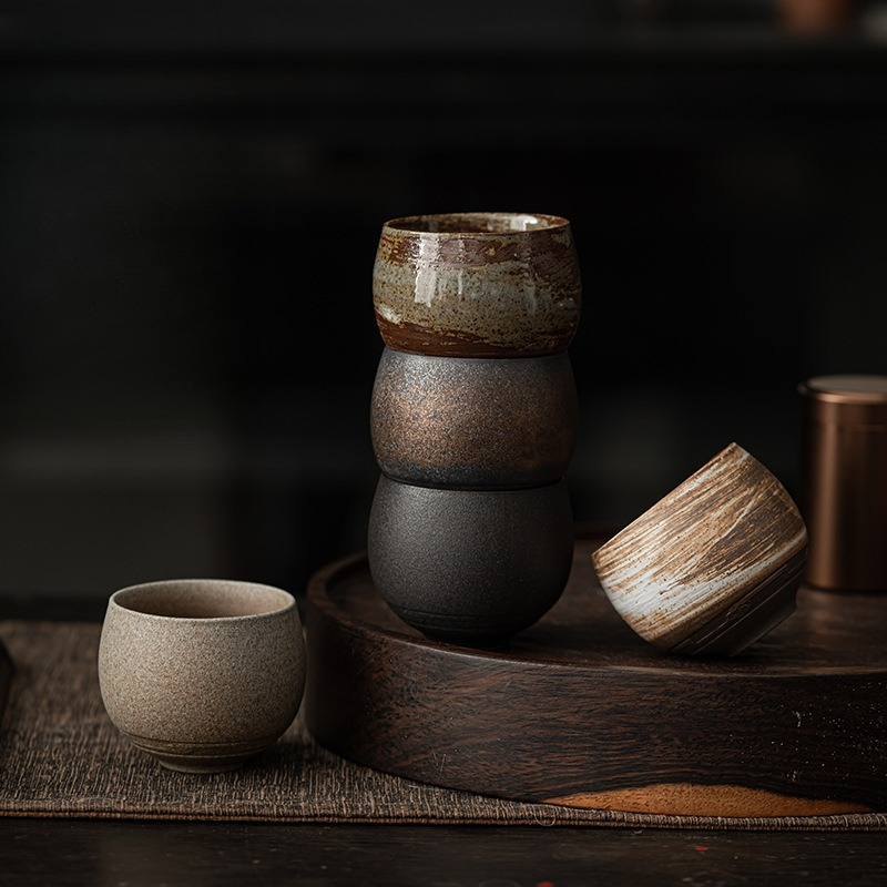 Xbloom Coffee Tea - カンフー茶器セット、日本の石器製茶碗、古風なデザインの茶碗、80ml、手作りのコーヒーマグ、家庭用テーブル装飾、工芸品、ギフト。