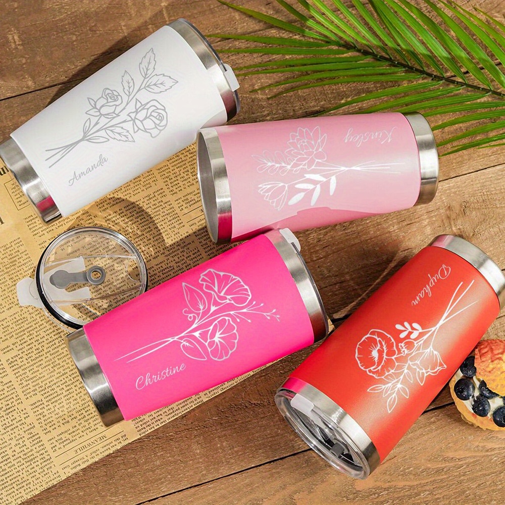 名前入りカーネーション柄の20オンスステンレス製タンブラー。 - Coffee Tea Name のレビューと価格