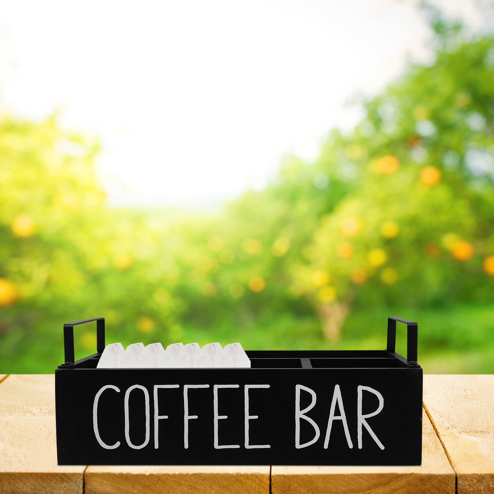 木製ティーバッグ収納ケース。仕切り付きで、コーヒー、紅茶、砂 - Coffee Tea Sugar のレビューと価格