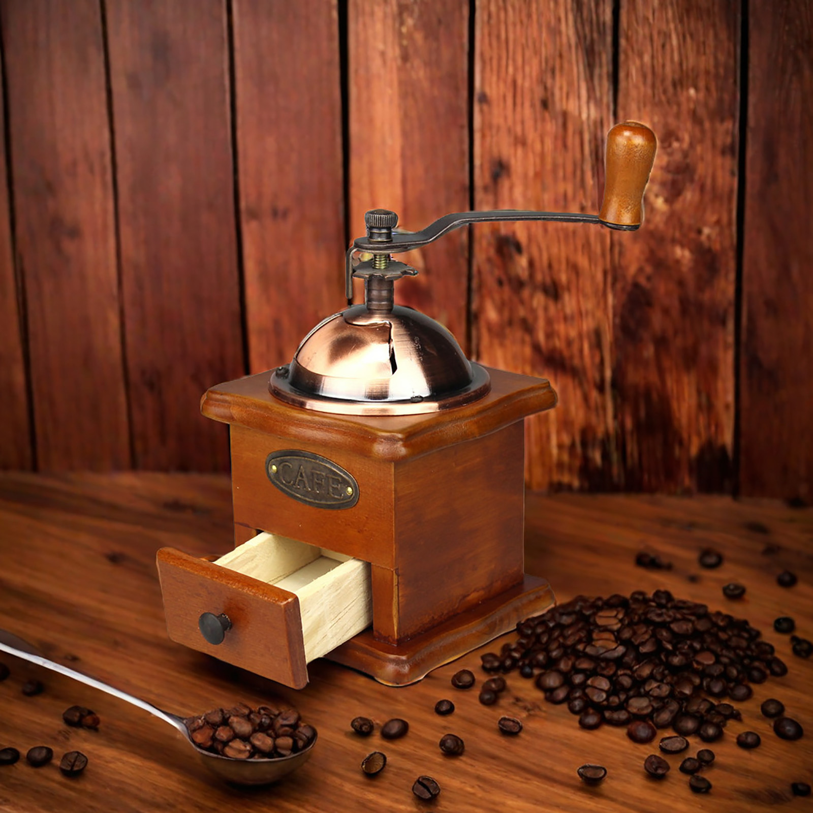 アンティーク手動コーヒーミル、手回し式、豆挽き器、クラシック - Burr Hand Grinder のレビューと価格