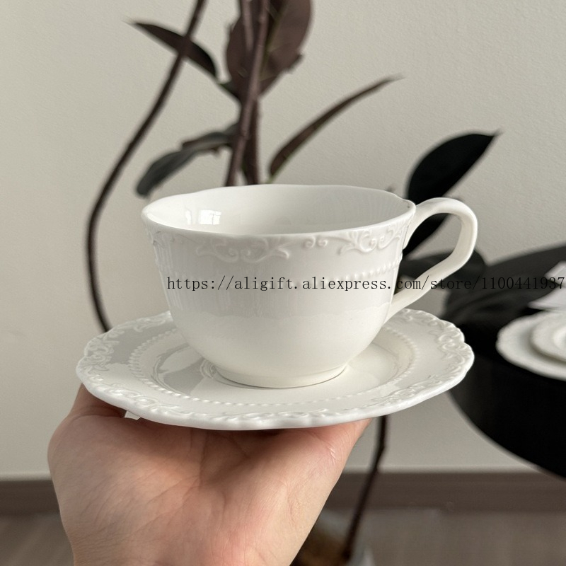 フレンチライト高級エンボス花柄コーヒーカップとプレートセット - Xbloom Coffee Tea のレビューと価格